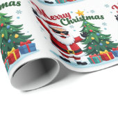 Frohe Weihnachten | Santa & Tree Design Geschenkpapier (Rolleneckpunkt)