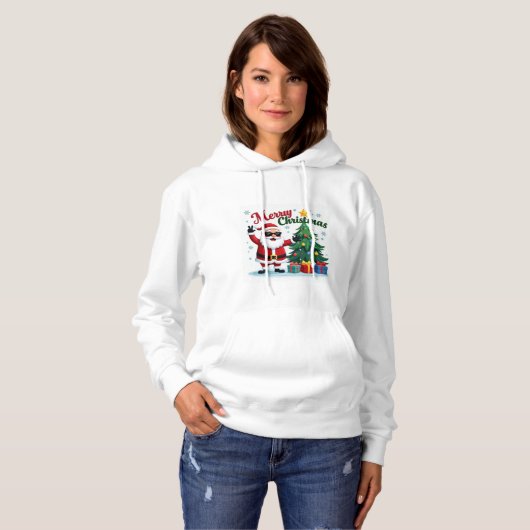 Frohe Weihnachten | Santa & Tree Design Hoodie (Vorne ganz)