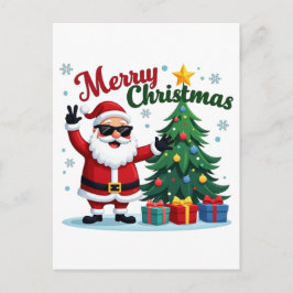 Frohe Weihnachten | Santa & Tree Design Postkarte