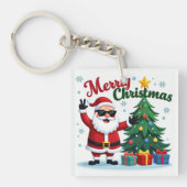 Frohe Weihnachten | Santa & Tree Design Schlüsselanhänger (Vorderseite)