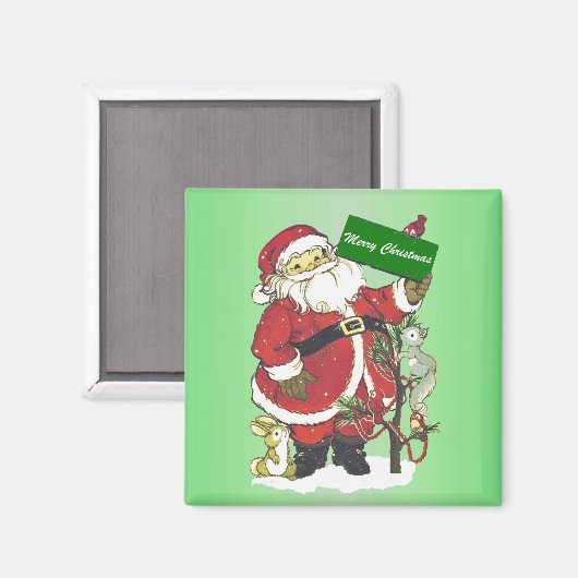 Frohe Weihnachten Santa Tree Kleine Tiere Schnee Magnet (Vorderseite/Rückseite)