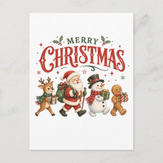 Frohe Weihnachten Santa und Freunde Ankündigungspostkarte