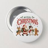 Frohe Weihnachten Santa und Freunde Button (Vorne & Hinten)