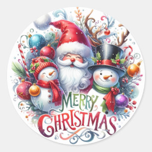 Frohe Weihnachten Santa und Freunde Runder Aufkleber