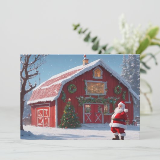 Frohe Weihnachten - Santa und Red Barn (Stehend Vorderseite)