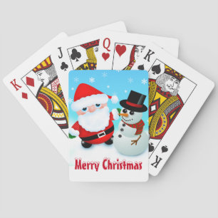 Frohe Weihnachten, Santa und Schneemann  Spielkarten