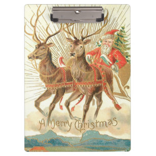 Frohe Weihnachten (Santa und seine Rentiere) Klemmbrett