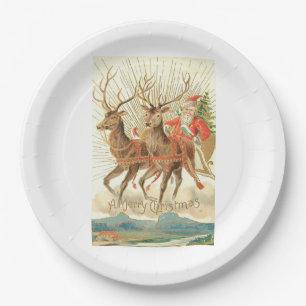 Frohe Weihnachten (Santa und seine Rentiere) Pappteller