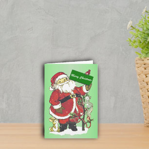 Frohe Weihnachten Santa Waldtiere Baum Schnee