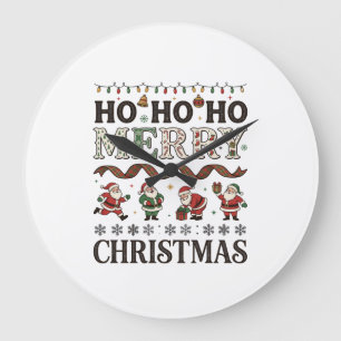 Frohe Weihnachten Santas Kariertes Band Große Wanduhr