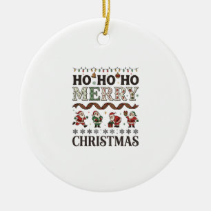 Frohe Weihnachten Santas Kariertes Band Keramik Ornament