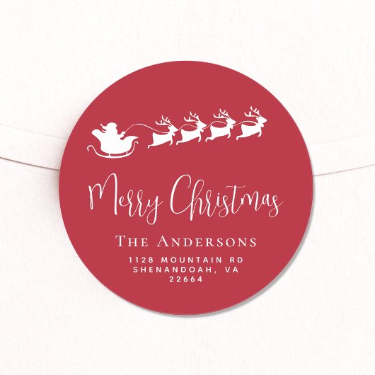 Frohe Weihnachten Santas Sleigh Rote Rücksendeadre Runder Aufkleber