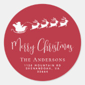 Frohe Weihnachten Santas Sleigh Rote Rücksendeadre Runder Aufkleber (Vorderseite)