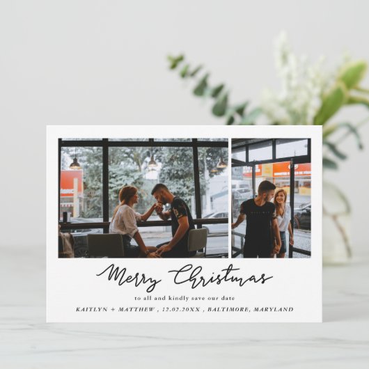Frohe Weihnachten | Save the Date | Script Elegant (Stehend Vorderseite)