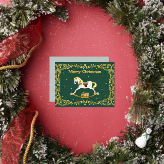 Frohe Weihnachten Schaukelpferd Goldfolie Postkart Folien Feiertagspostkarte