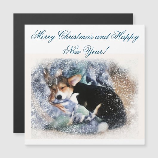 Frohe Weihnachten schlafend Corgi Welpe Magnetkarte (Vorne/Hinten)