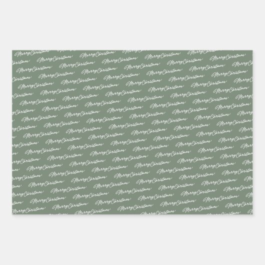 Frohe Weihnachten, schlicht grüner weißer Urlaub Geschenkpapier Set (Vorderseite)