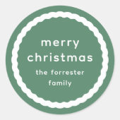 Frohe Weihnachten, schlicht grüner weißer Urlaub Runder Aufkleber (Vorderseite)