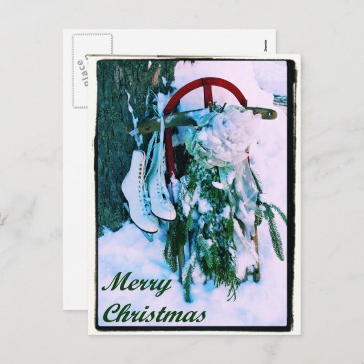 Frohe Weihnachten - Schlitten - Eis Skate - Postka (Vorne/Hinten)