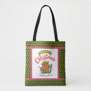 Frohe Weihnachten Schlitten Festlich Rot Grün Schn Tasche