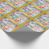 Frohe Weihnachten, Schlitten, Rentier, Schneeflock Geschenkpapier (Ecke)