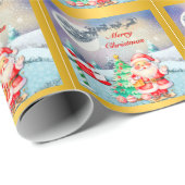 Frohe Weihnachten, Schlitten, Rentier, Schneeflock Geschenkpapier (Rolleneckpunkt)