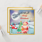 Frohe Weihnachten, Schlitten, Rentier, Schneeflock Karte (Vorderseite/Rückseite Beispiel)