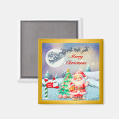 Frohe Weihnachten, Schlitten, Rentier, Schneeflock Magnet (Vorderseite/Rückseite)