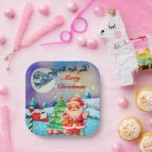 Frohe Weihnachten, Schlitten, Rentier, Schneeflock Pappteller (Party)