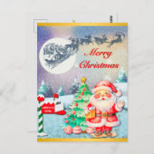 Frohe Weihnachten, Schlitten, Rentier, Schneeflock Postkarte (Vorne/Hinten)