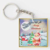 Frohe Weihnachten, Schlitten, Rentier, Schneeflock Schlüsselanhänger (Vorderseite)