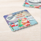 Frohe Weihnachten, Schlitten, Rentier, Schneeflock Untersetzer (angewinkelt)