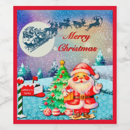 Frohe Weihnachten, Schlitten, Rentier, Schneeflock Weinetikett (Einzelnes Label)