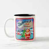 Frohe Weihnachten, Schlitten, Rentier, Schneeflock Zweifarbige Tasse (Links)