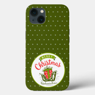 Frohe Weihnachten Schlitten Rot Grün Schneeflocken Case-Mate iPhone Hülle