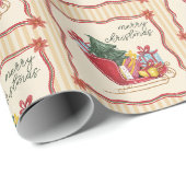 Frohe Weihnachten Schlittenfahrt Streifen Geschenkpapier (Rolleneckpunkt)