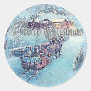 FROHE WEIHNACHTEN SCHLITTENFAHRT von SHARON SHARPE Runder Aufkleber