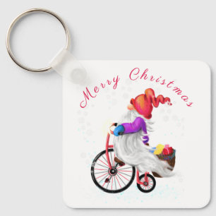 Frohe Weihnachten Schlüsselanhänger Gnome mit Bike