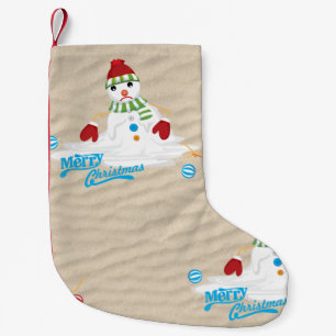 frohe weihnachten schmelzender schneemann kleiner weihnachtsstrumpf