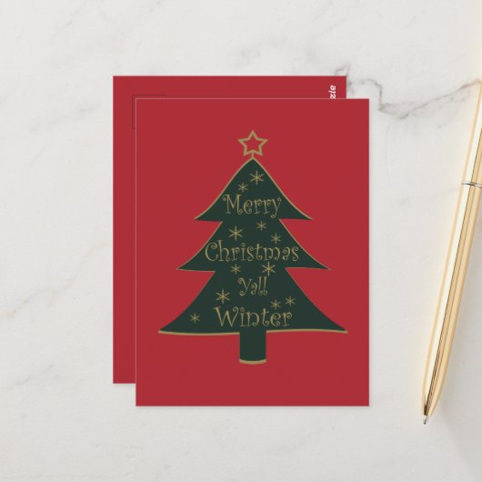 Frohe Weihnachten schmückt Kiefernbaum Postkarte (Vorderseite/Rückseite Beispiel)
