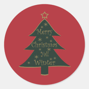 Frohe Weihnachten schmückt Kiefernbaum Runder Aufkleber