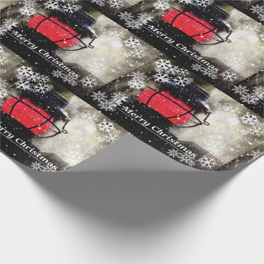 Frohe Weihnachten Schnee Alte Train Lattern Geschenkpapier (Ecke)