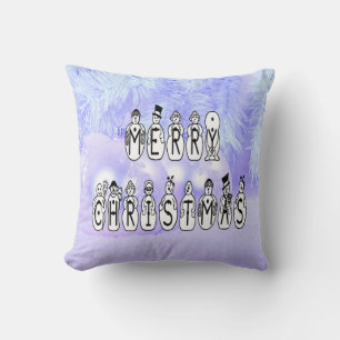 Frohe Weihnachten Schnee Menschen Schriftart, Blau Kissen