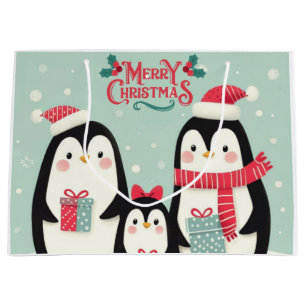 Frohe Weihnachten schneebedeckte Pinguine Große Geschenktüte