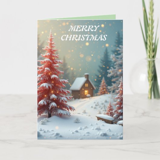 Frohe Weihnachten schneebedeckte rote Bäume (Vorderseite)