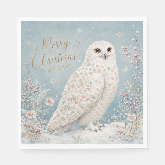 Frohe Weihnachten Schneeeule Winterwunderland Serviette (Vorderseite)