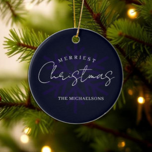 Frohe Weihnachten Schneeflocke Marineblau Keramik Ornament