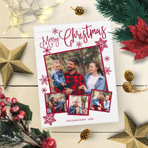 Frohe Weihnachten Schneeflocke Rustikal 4 Fotos Postkarte