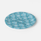 Frohe Weihnachten Schneeflocken auf Aqua Pappteller (Schrägansicht)