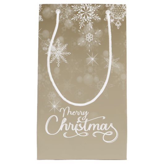 Frohe Weihnachten Schneeflocken Beige Urlaub Kleine Geschenktüte (Vorderseite)